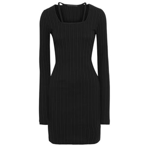 Helmut Lang Ribbed Black Cutout Cotton Jersey Mini Dress Size XS