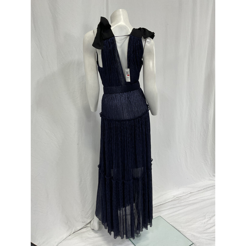 Sabina Musayev 'Ray' Blue Polyester Bow Pleated Maxi Dress Size XS - NWT