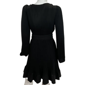 Neiman Marcus Crystal Embellished Black V Neck Pleated Mini Dress Size 4