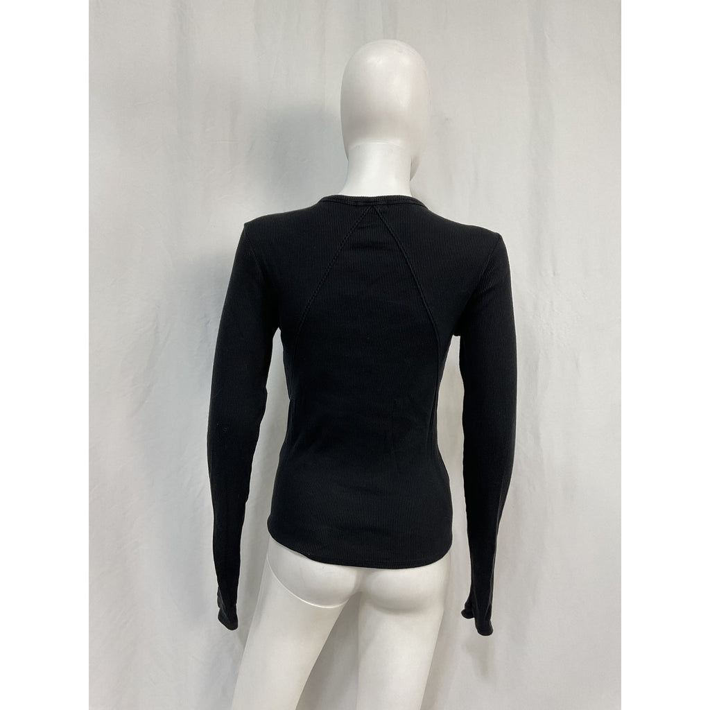 Rag & Bone 'Essential' Black Cotton Rib Long Sleeve Tee Size M