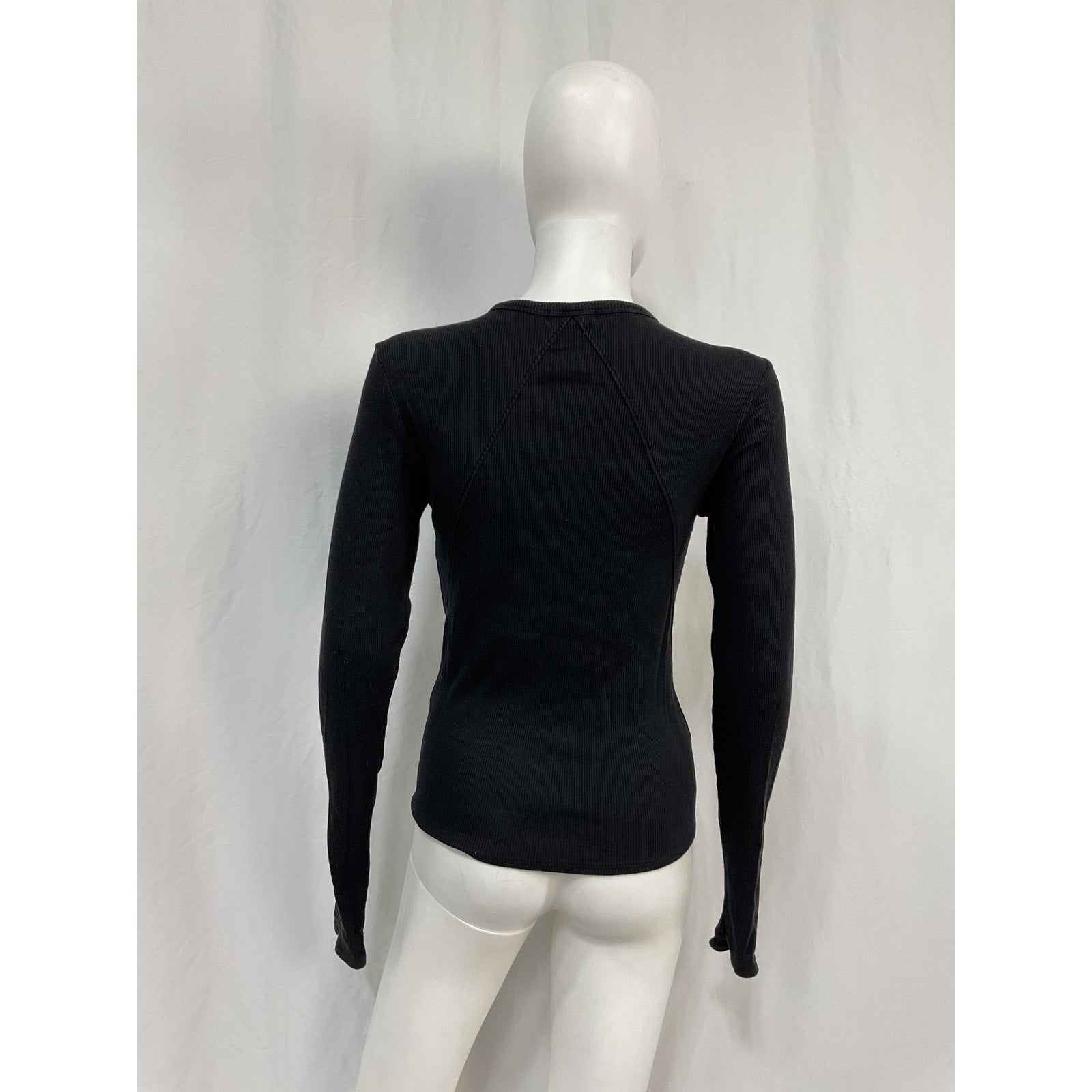 Rag & Bone 'Essential' Black Cotton Rib Long Sleeve Tee Size M
