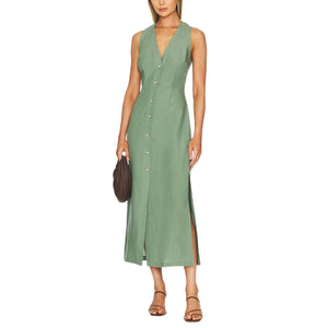 Onia Lightweight Green Air Linen Button Down Maxi Dress Size M