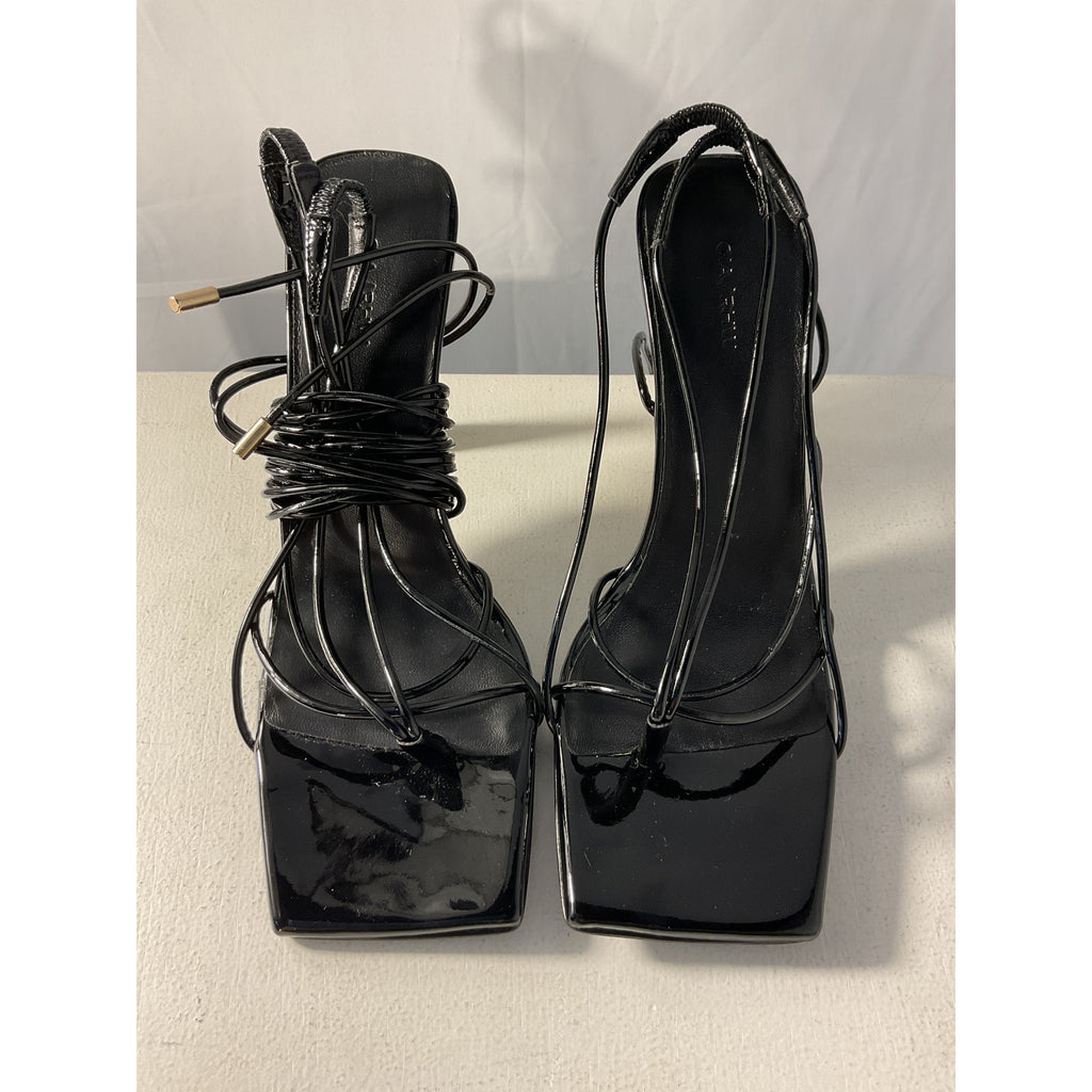 Gia Borghini x Rhw Black Patent Leather Short Lace Up Sandal Size 9