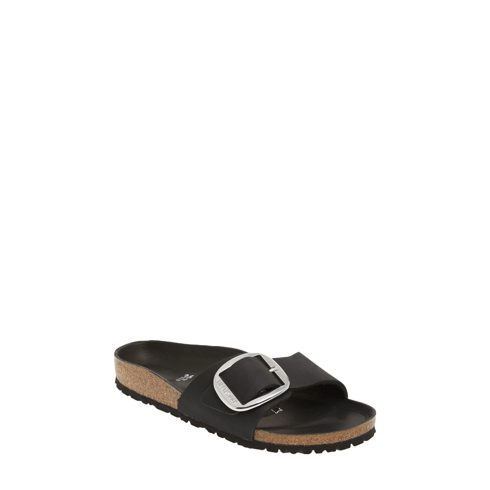 Birkenstock 'Madrid' Black Leather Big Buckle Slide Sandal Size 7
