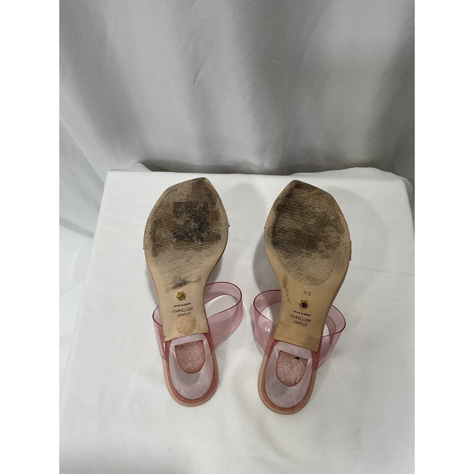 Stuart Weitzman 'Kristal' Pink Pvc Open Toe Mules Size 5.5