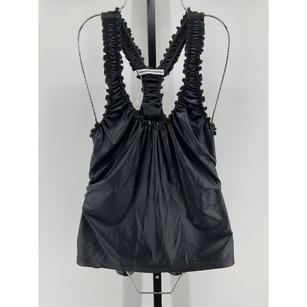 Alexander Wang Ruched Black Polyamide Racerback Cutout Tank Top Size M