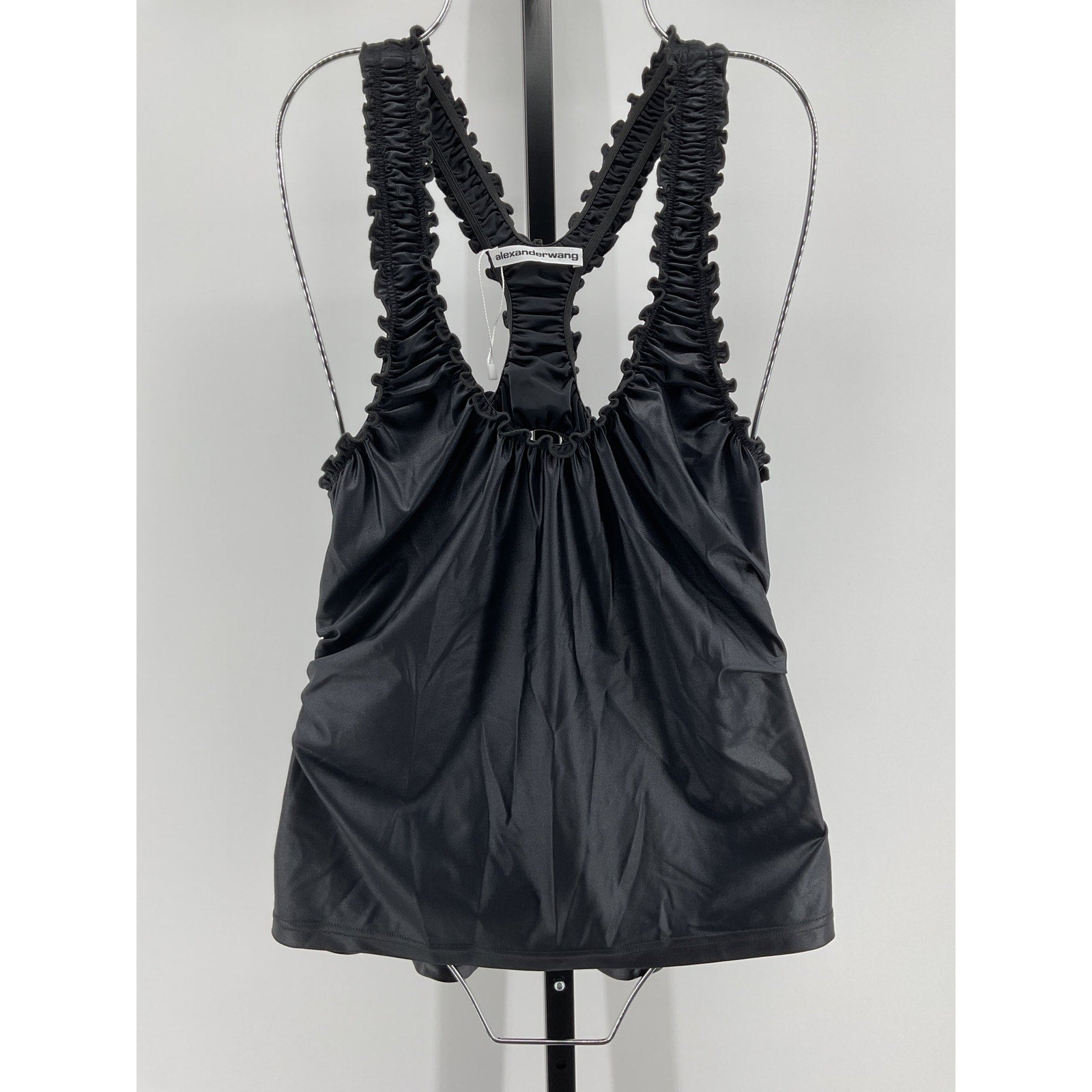 Alexander Wang Ruched Black Polyamide Racerback Cutout Tank Top Size M