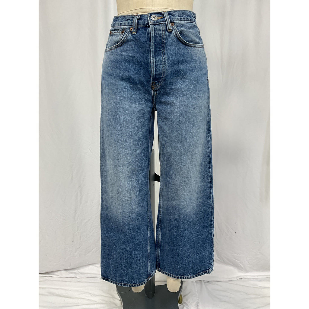 Re/Done High Rise Blue Cotton Wide Leg Crop Jeans Size 26