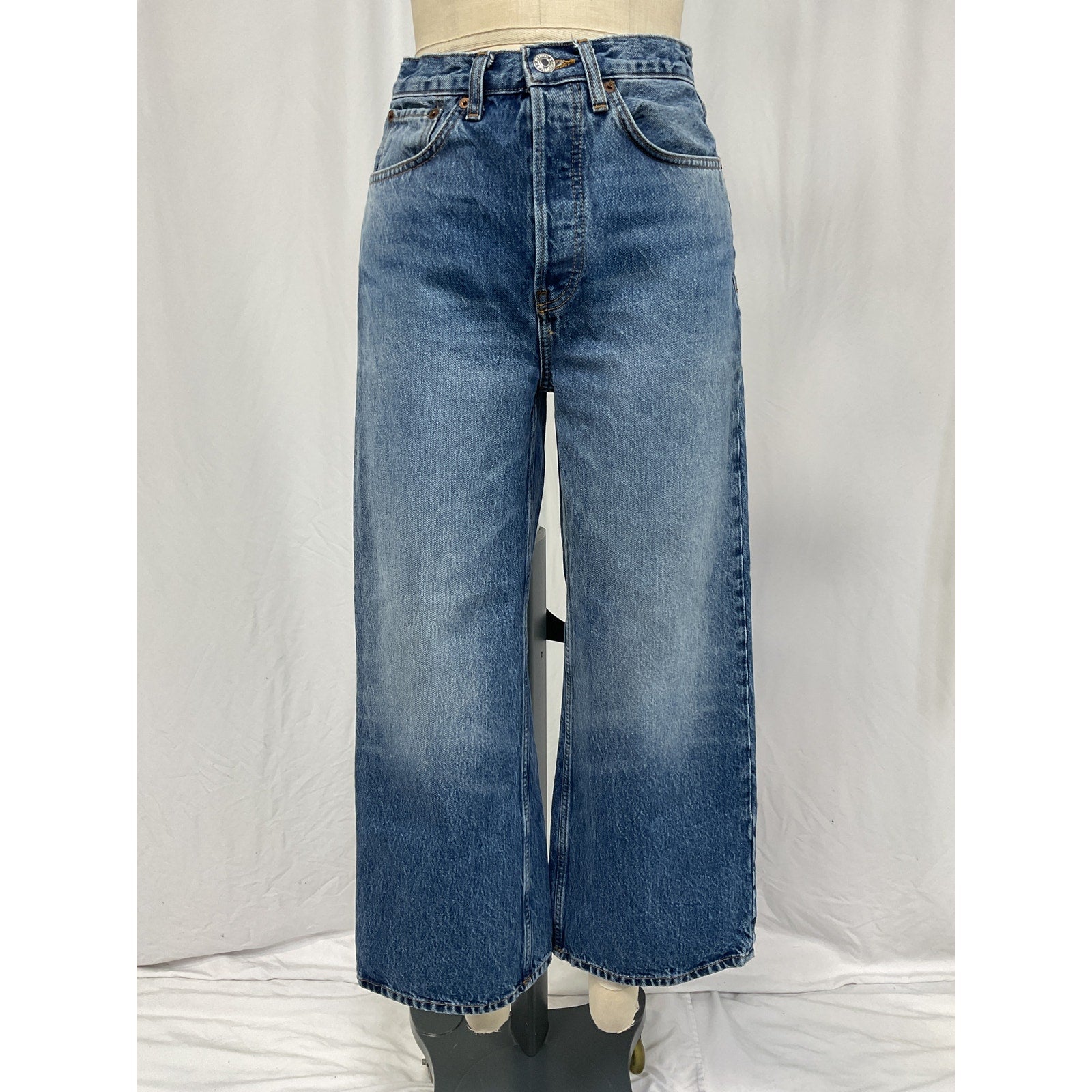 Re/Done High Rise Blue Cotton Wide Leg Crop Jeans Size 26