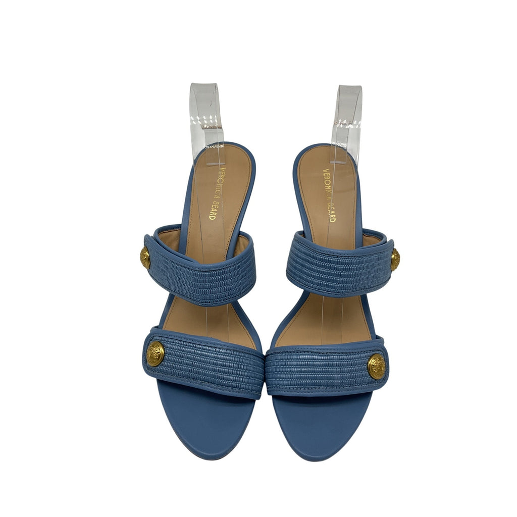 Veronica Beard 'Sona' Blue Leather Raffia Sandal Size 9.5