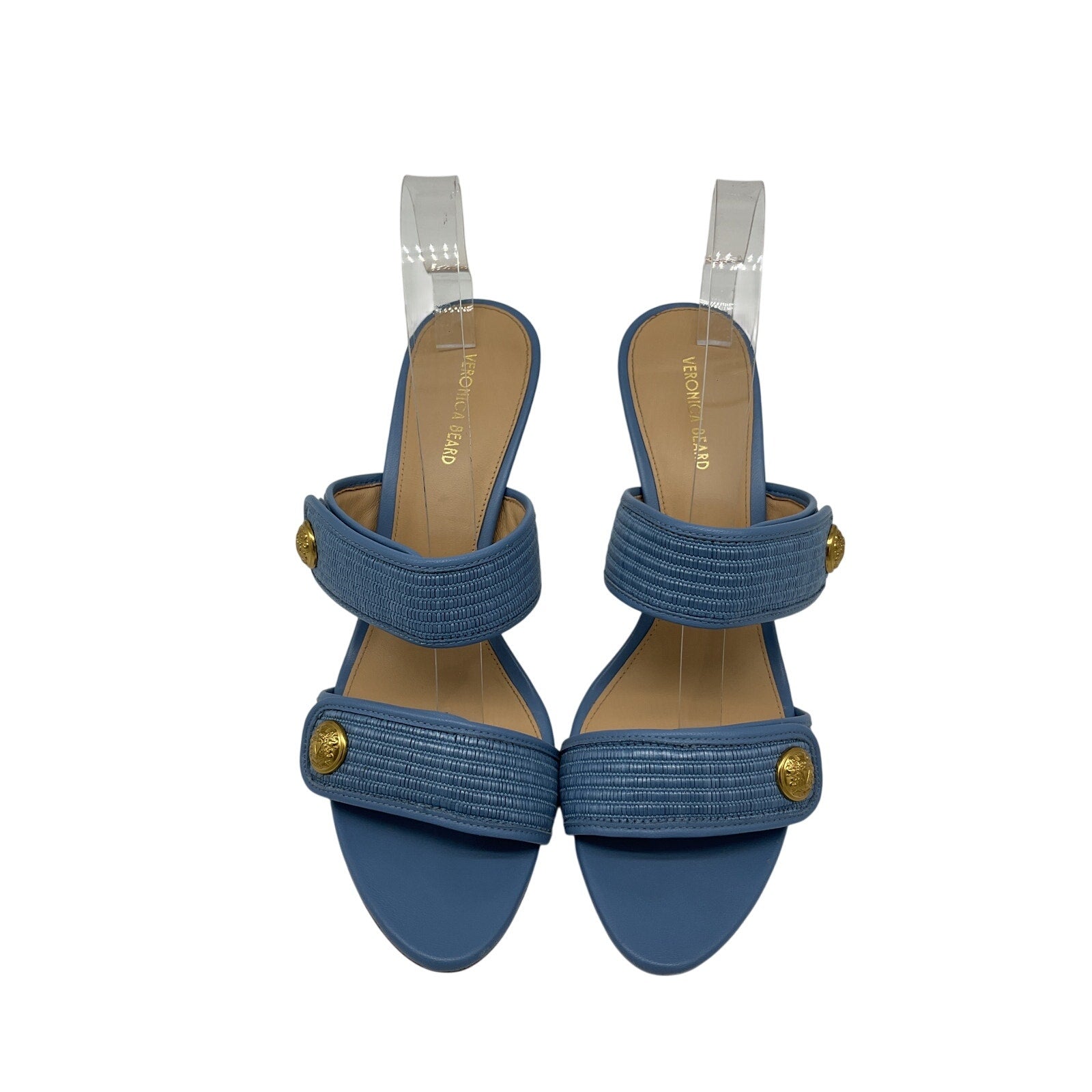 Veronica Beard 'Sona' Blue Leather Raffia Sandal Size 9.5