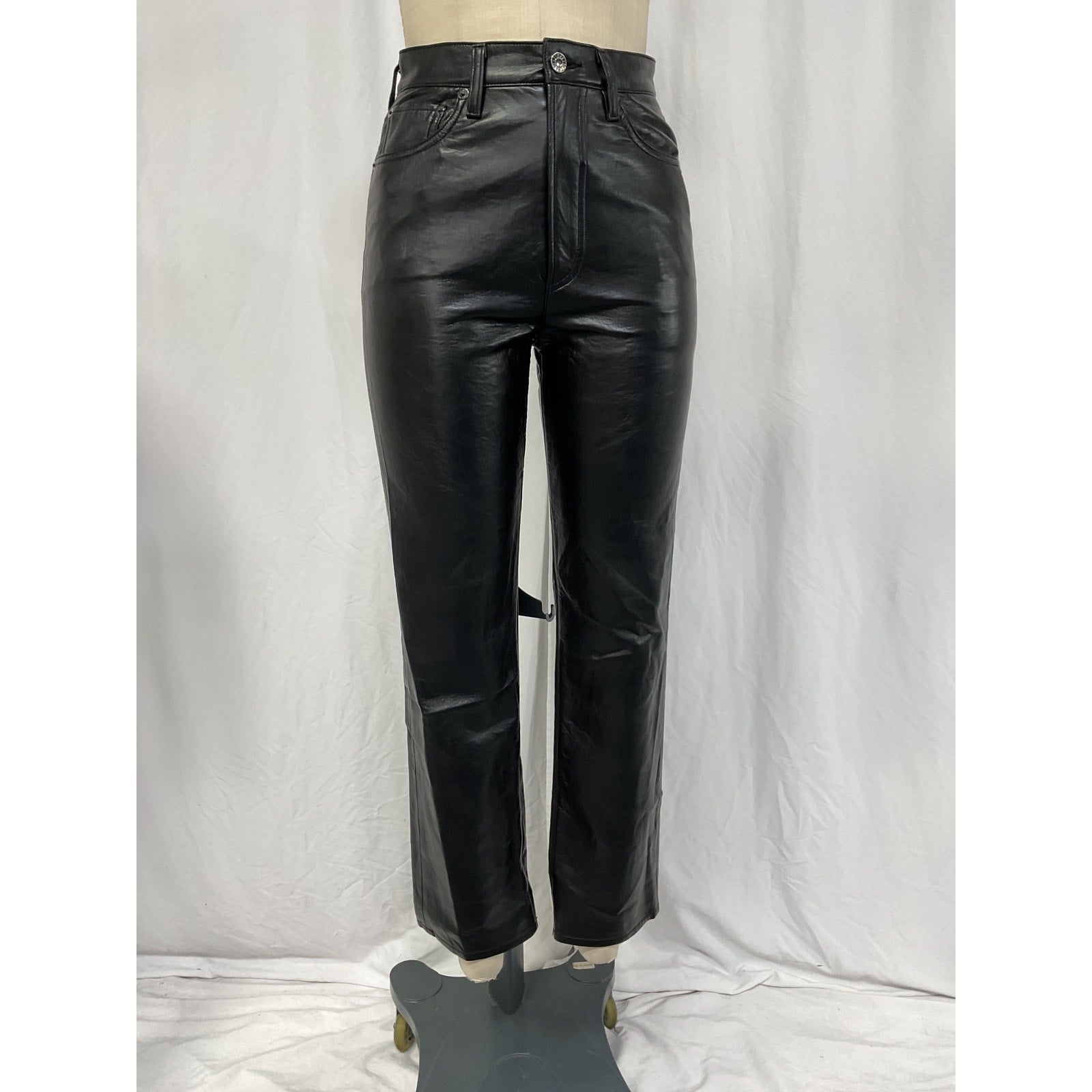 Agolde Black Leather Fitted 90'S Pant Size 24