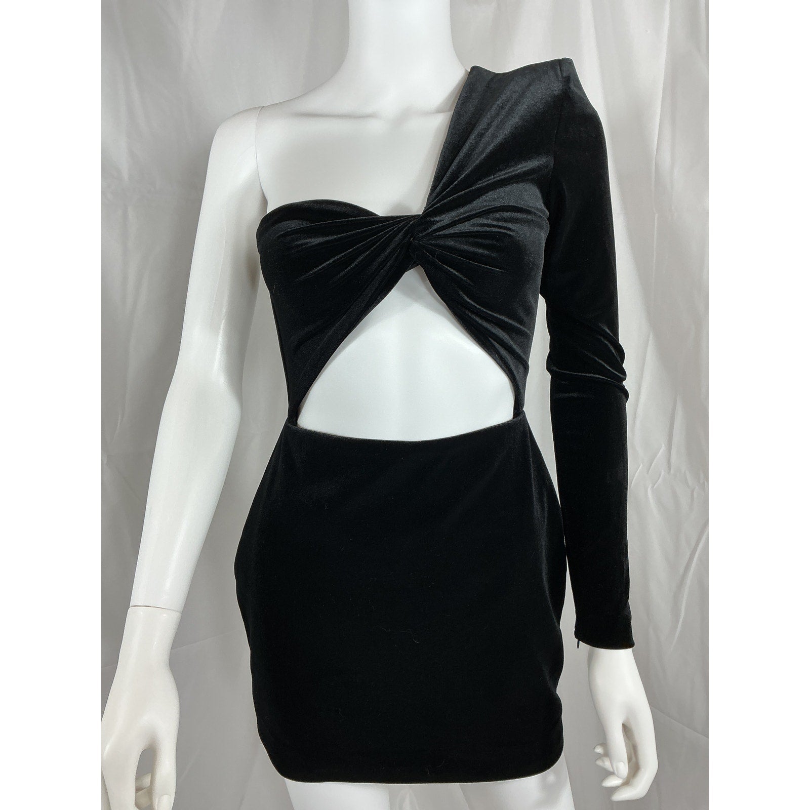 Alex Perry 'Velvet' Black Greer One Shoulder Cut Out Knot Mini Dress Size 4 - NWT