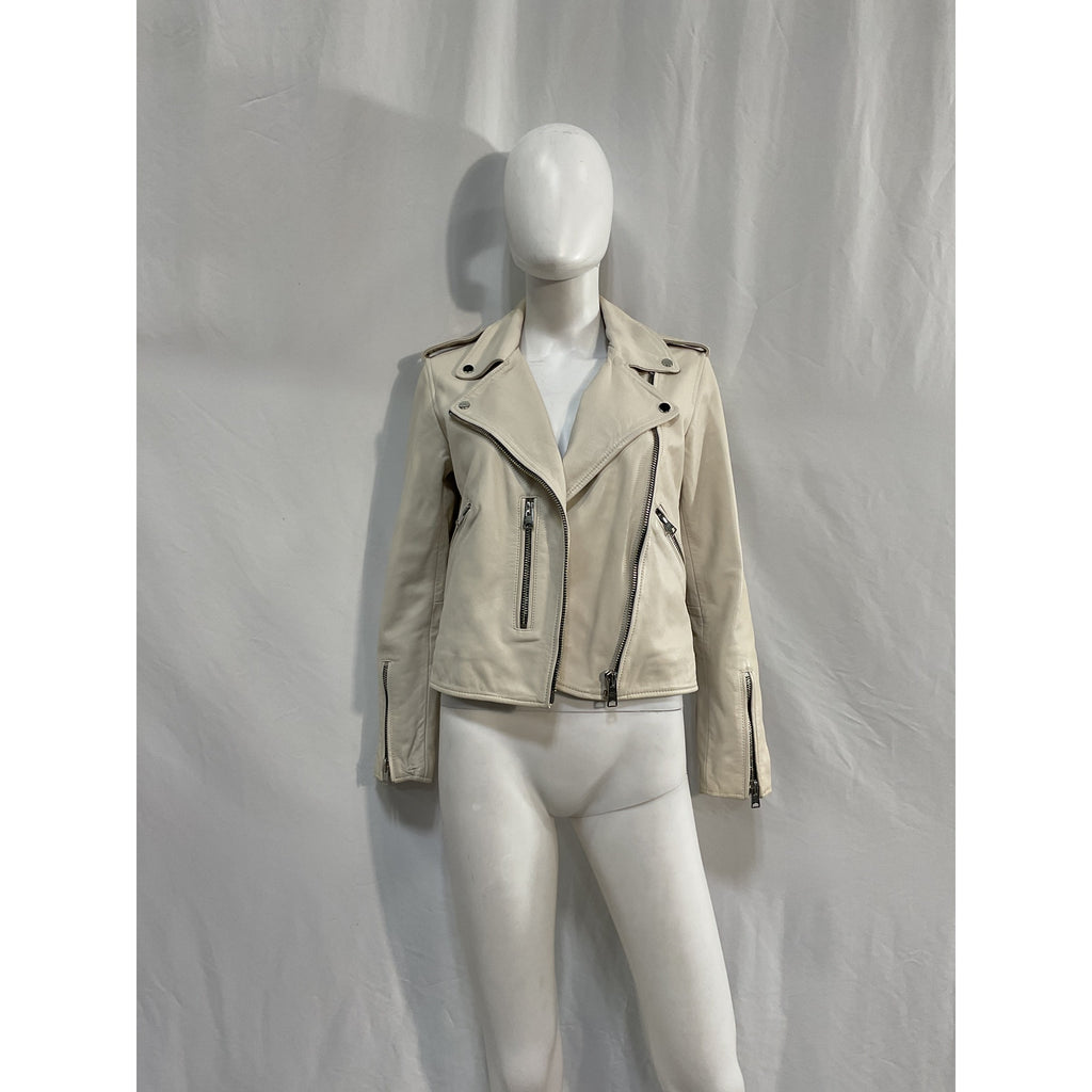 Allsaints 'Fern' White Leather Biker Jacket Size 6