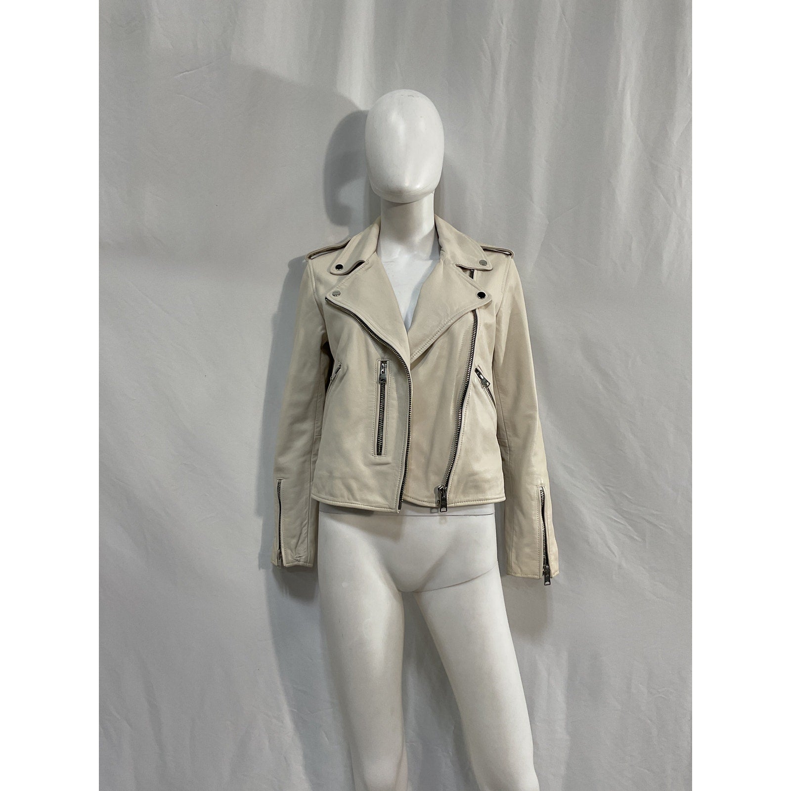 Allsaints 'Fern' White Leather Biker Jacket Size 6