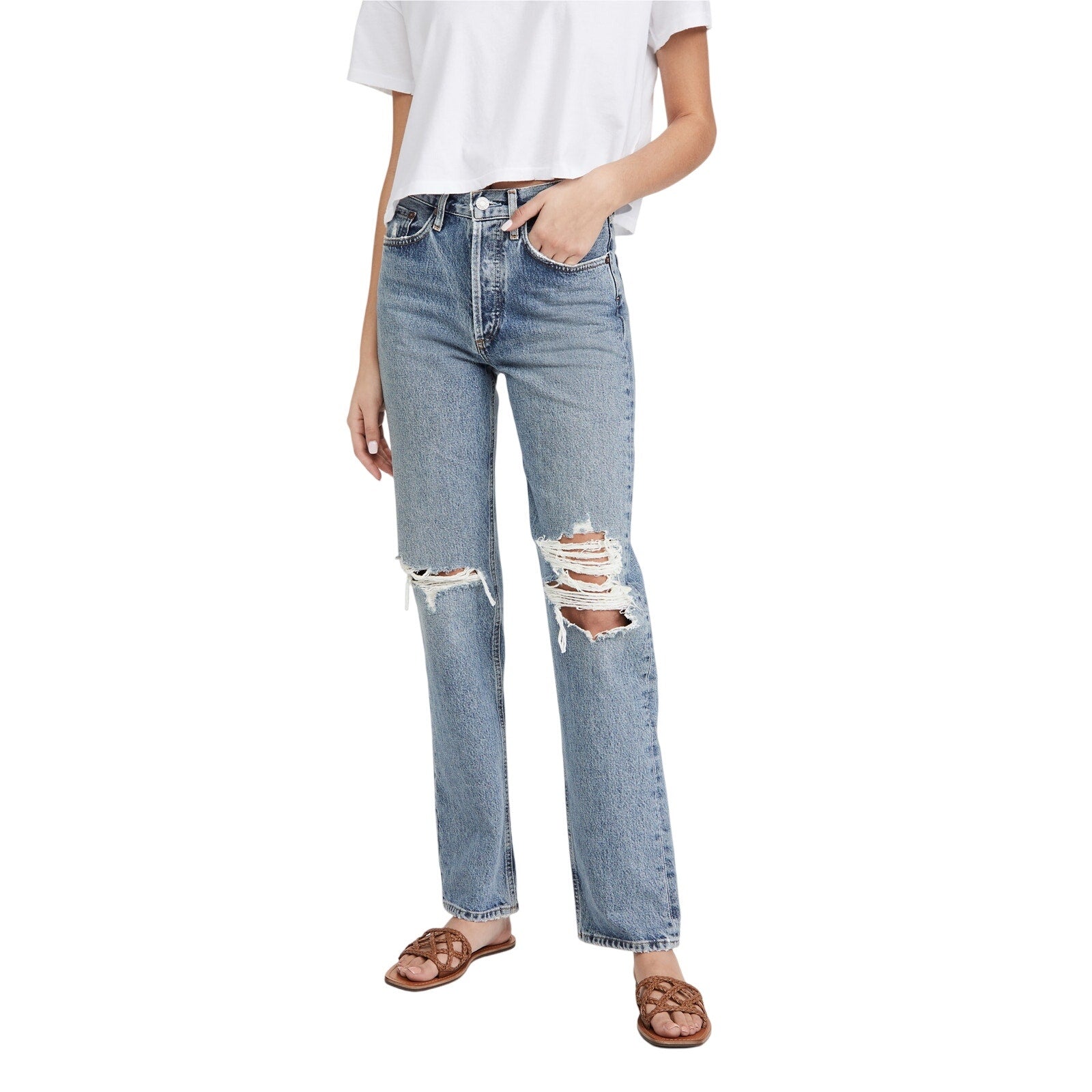 Agolde 'Lana' Blue Cotton Mid Rise Vintage Straight Jeans Size 23