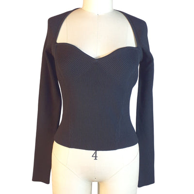 Simkhai Ribbed Black Giuliana Sweetheart Top Size L