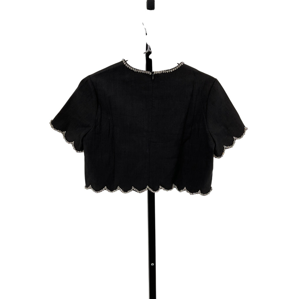 Zimmermann Crush Black Linen Crystal-Embellished Scalloped Crop Top Size 0