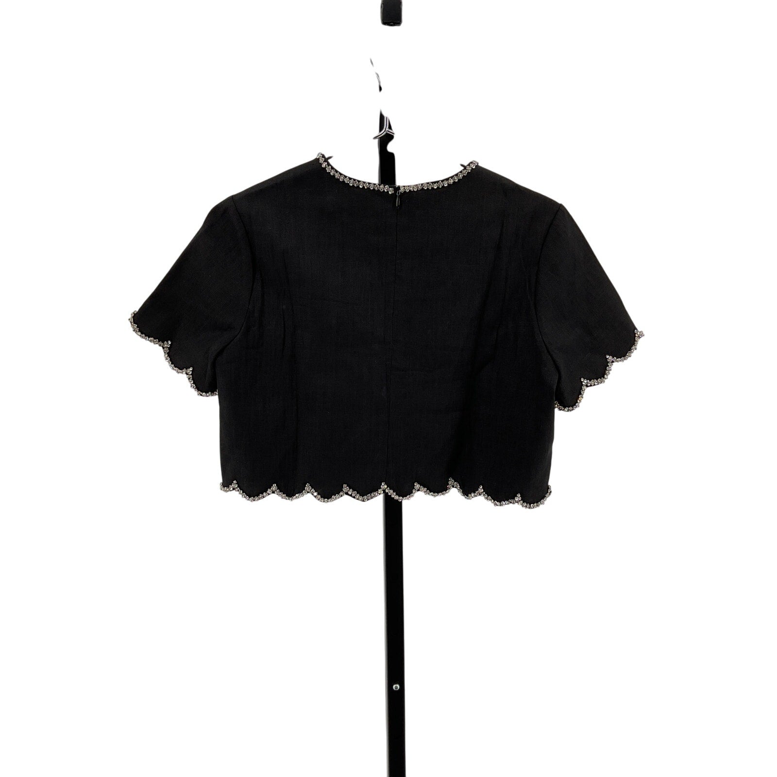 Zimmermann Crush Black Linen Crystal-Embellished Scalloped Crop Top Size 0