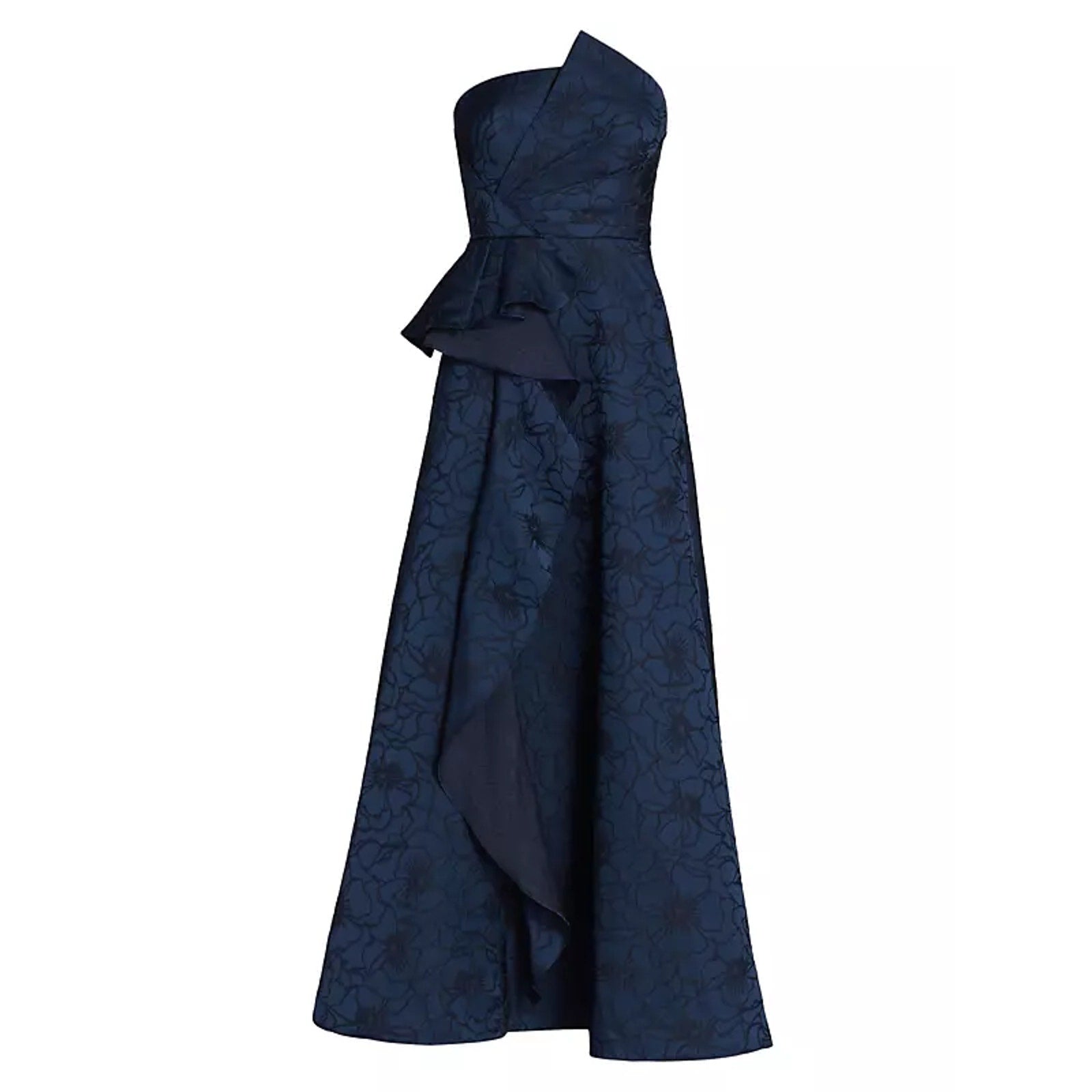 Ml Monique Lhuillier Blue Polyester Floral Jacquard Ball Gown Size 2