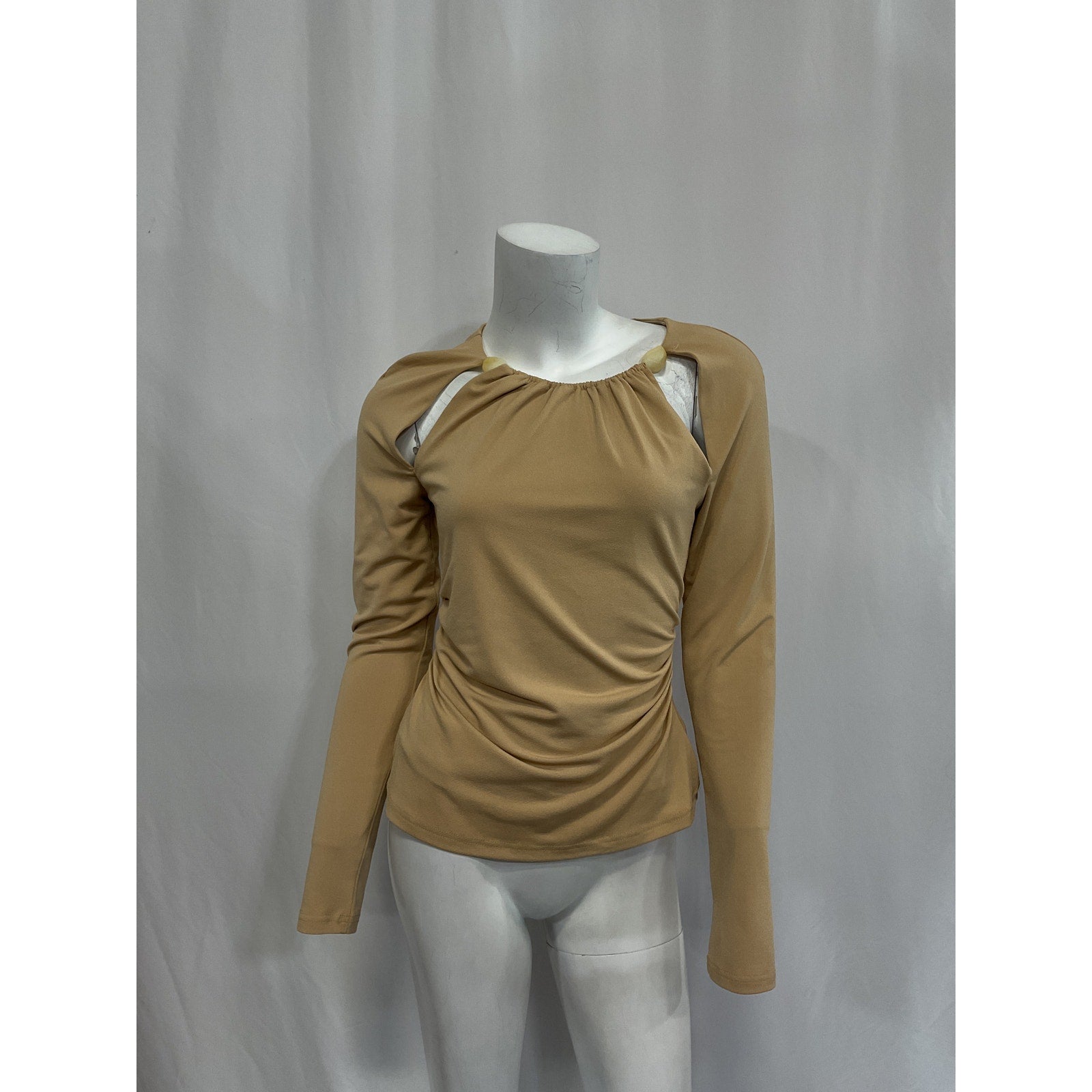 Significant Other 'Alma' Tan Cut Out Shoulders Stone Accent Top Size 6