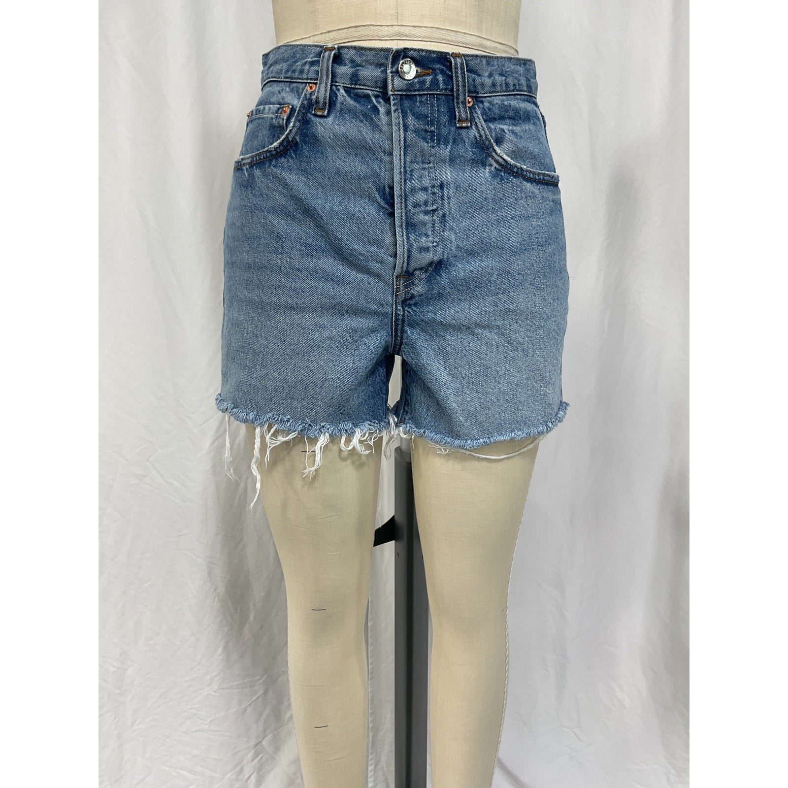 Grlfrnd 'Jules' Blue Cotton Super High Rise Vintage Short Size 26