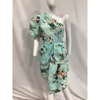 Elliatt 'Esteem' Green One Shoulder Puff Sleeve Dress Size S - NWT