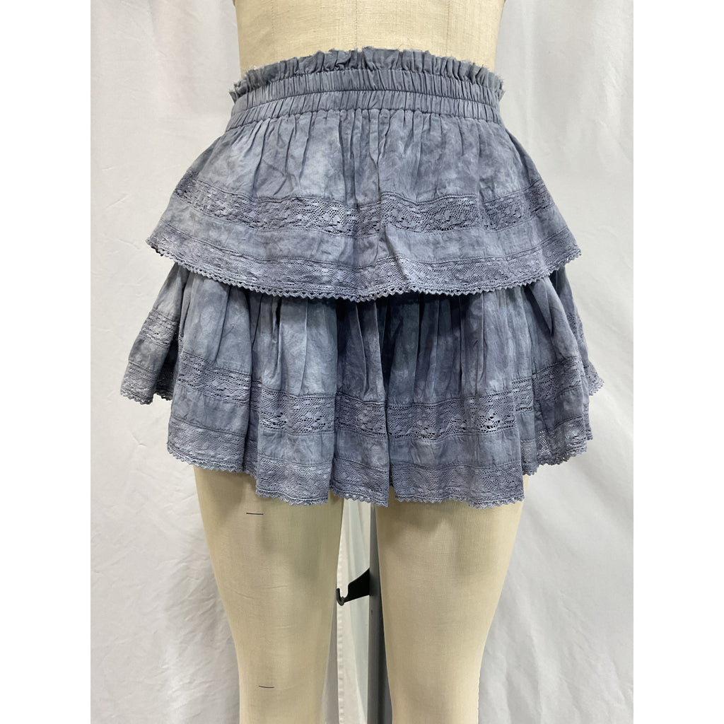 Loveshackfancy 'Ruffle' Blue Cotton Mini Skirt Size XS