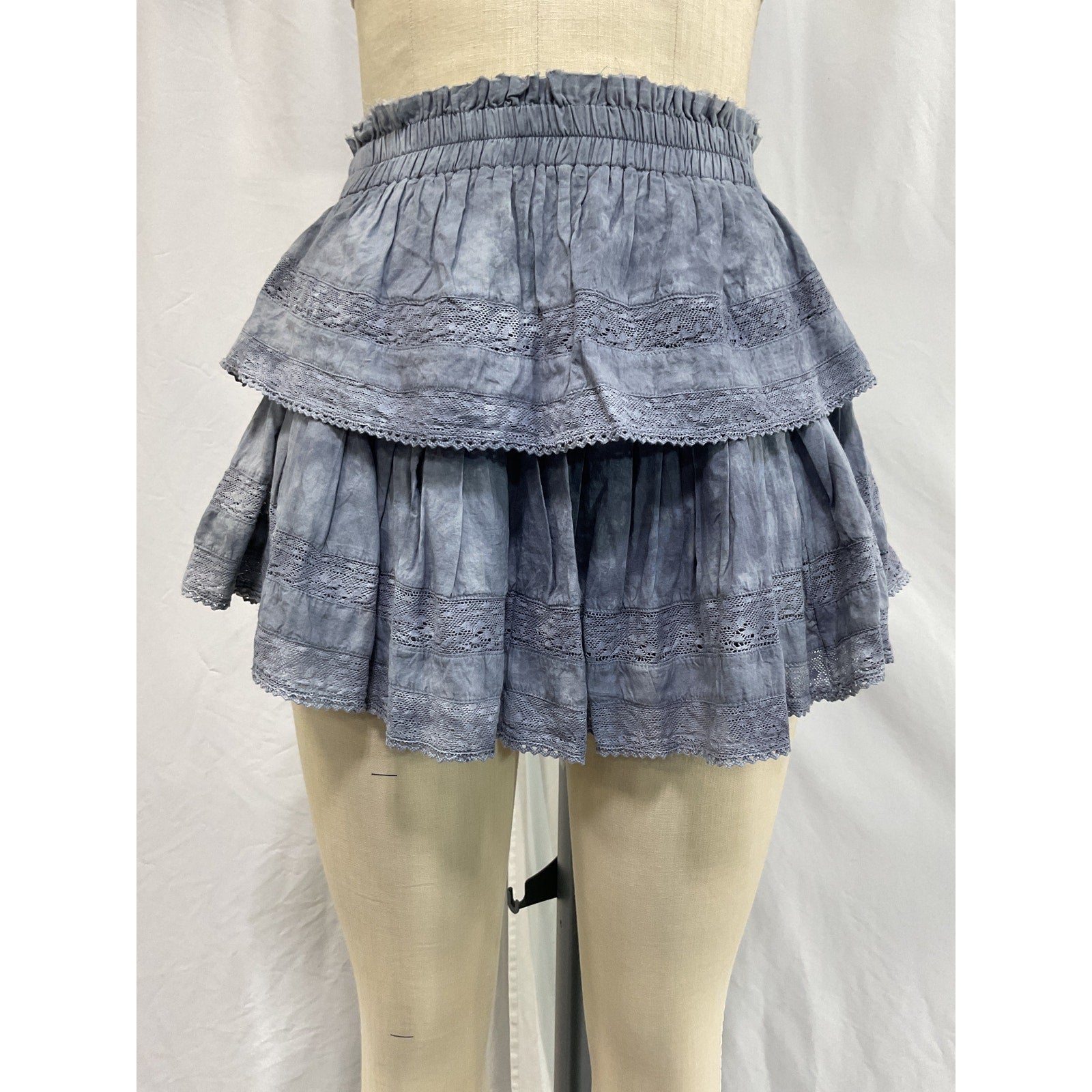 Loveshackfancy 'Ruffle' Blue Cotton Mini Skirt Size XS