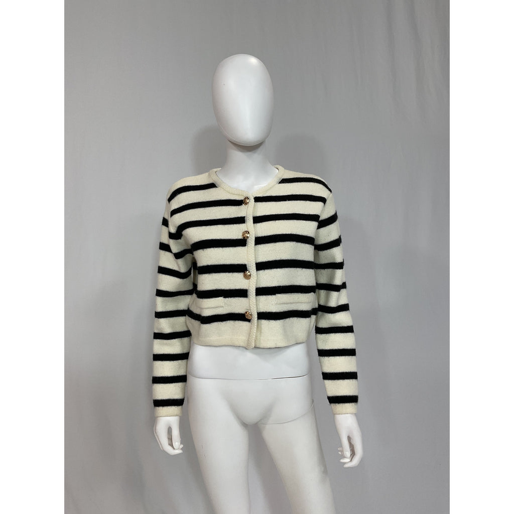 Line & Dot 'Benni' White Stripe Cardigan Size S