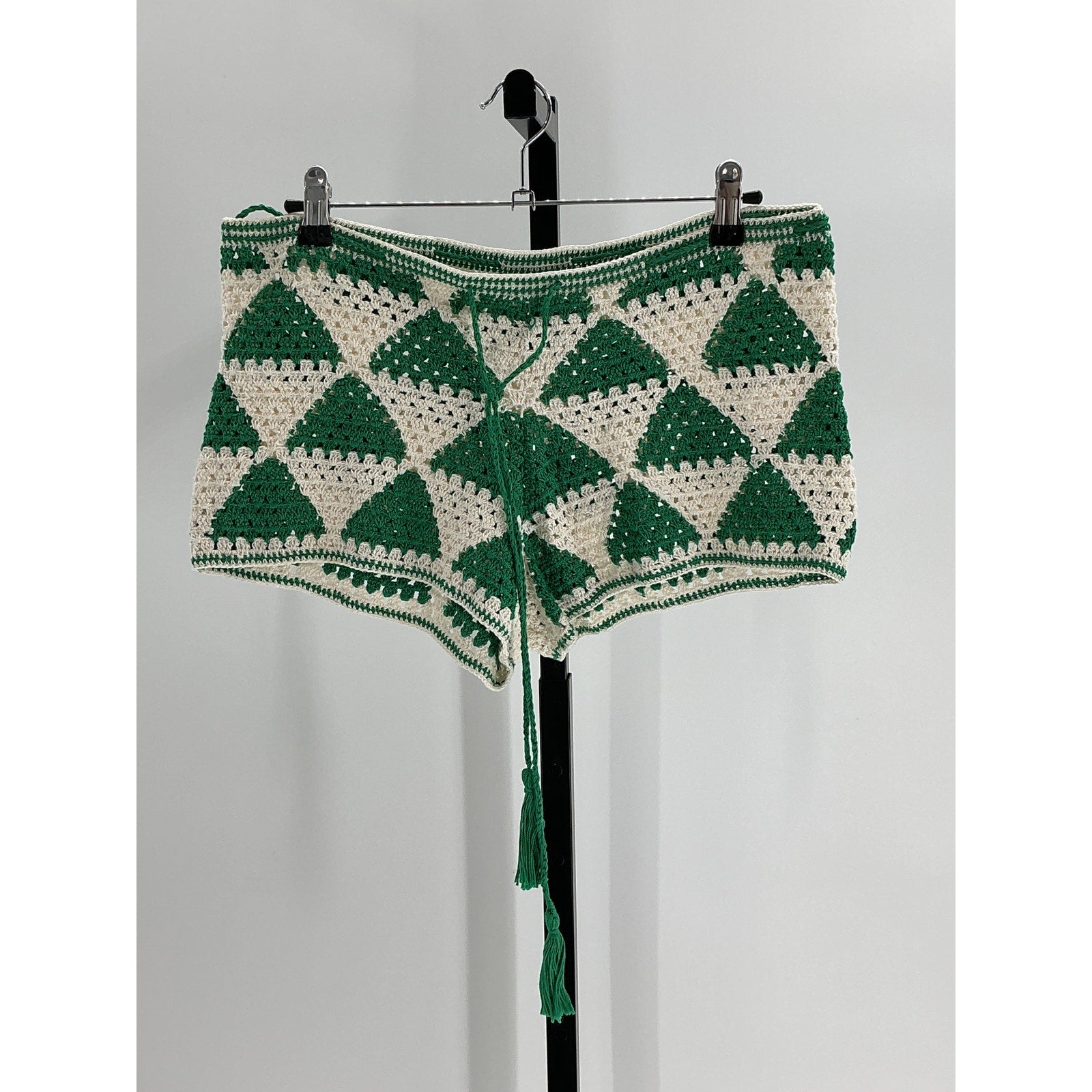 Anna Kosturova 'Maija' Green Cotton High-Rise Crochet Shorts Size S