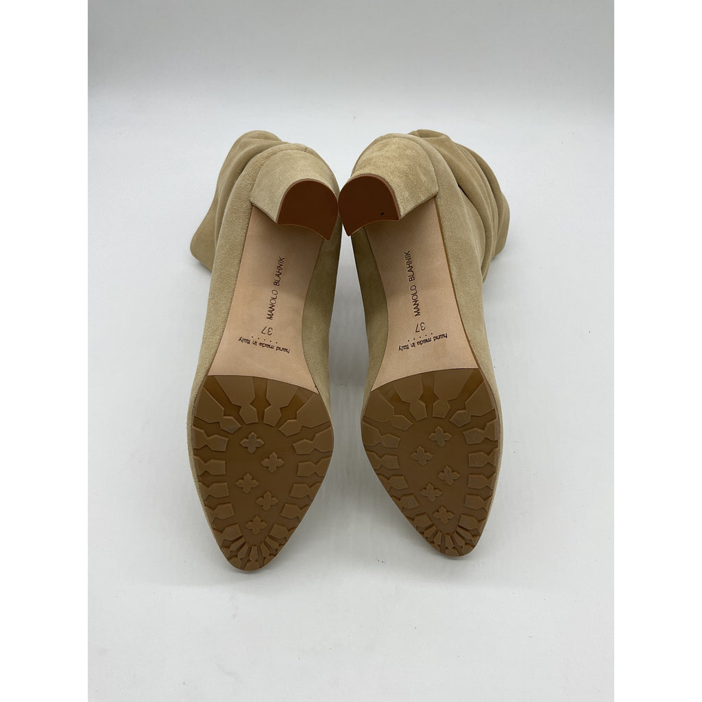 Manolo Blahnik Brown Calasso 90 Slouchy Suede Booties Size 37 (7)