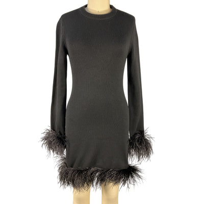 Ronny Kobo Feathered Black Sumal Knit Dress Size M