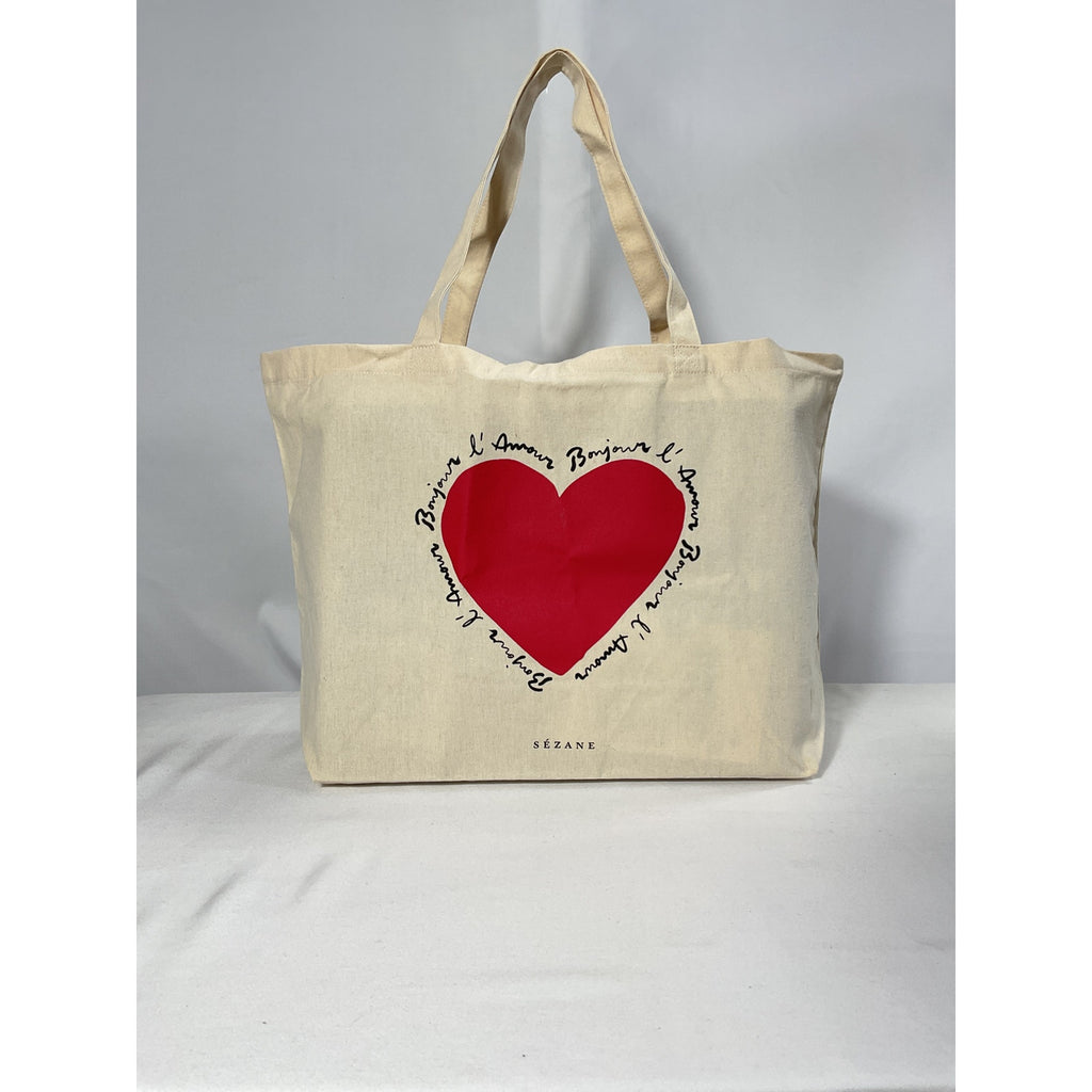 S�zane "Bonjour L'Amour" White Cotton Tote Bag