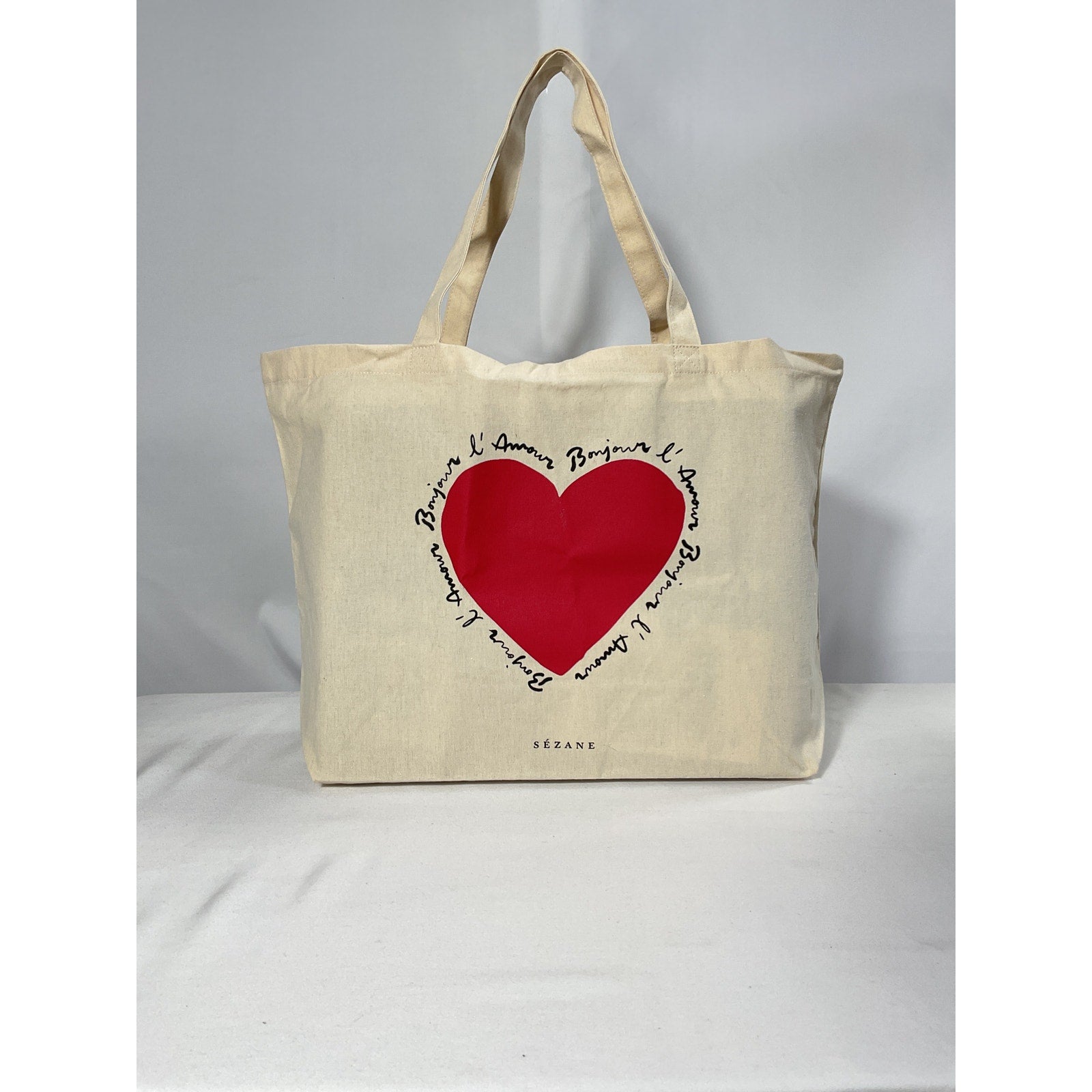 S�zane "Bonjour L'Amour" White Cotton Tote Bag