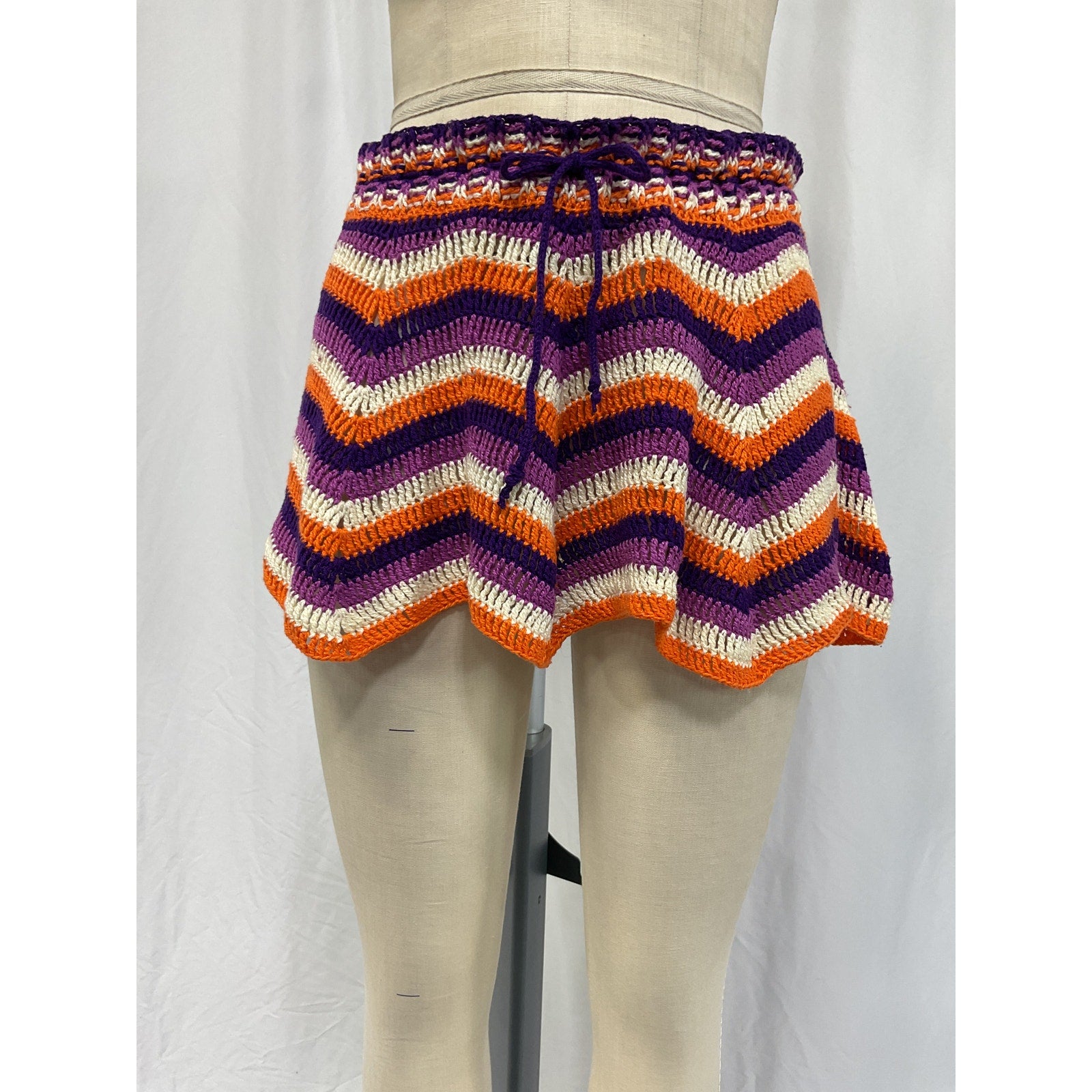 Agua Bendita 'Teresa' Purple Cotton Crochet Mini Skirt Size M