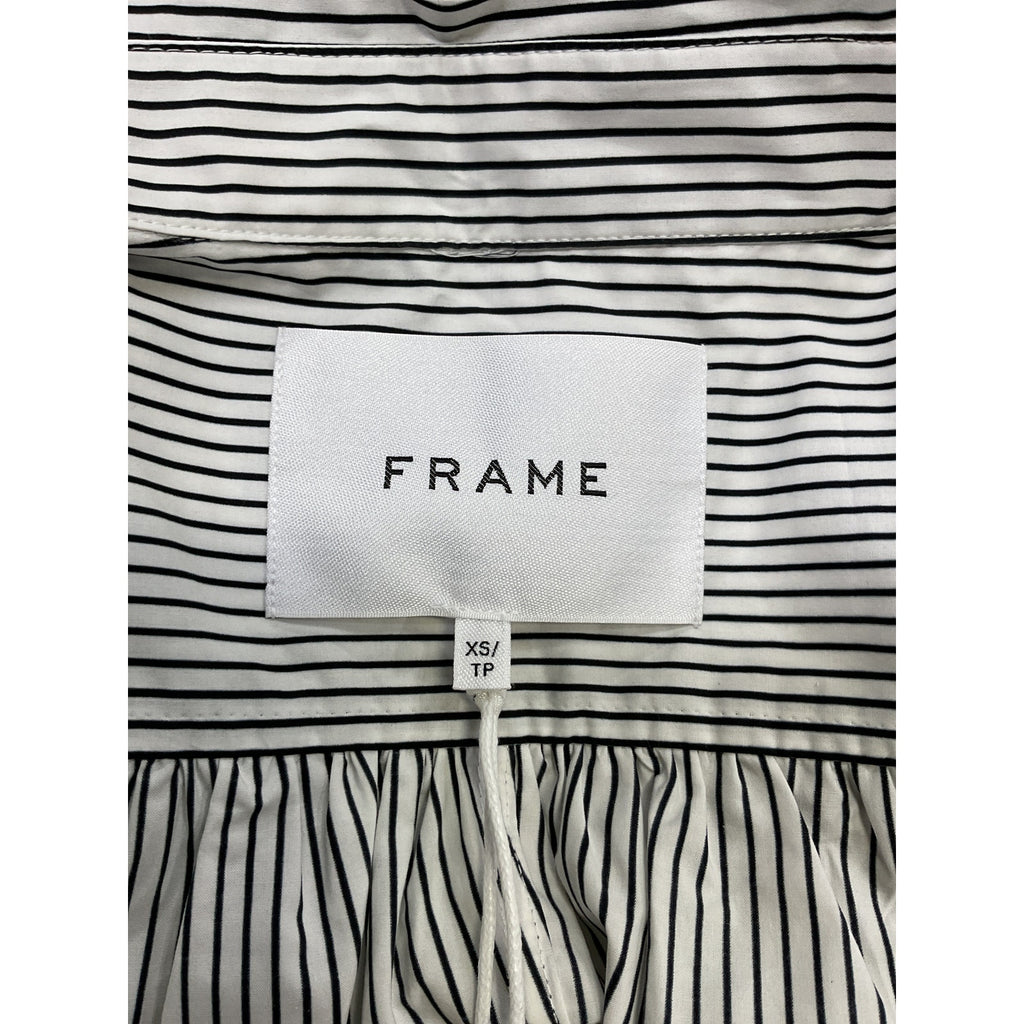 Frame 'Ruched' Black Poplin Puff Sleeve Collared Shirt / Blouse Size XS - NWT