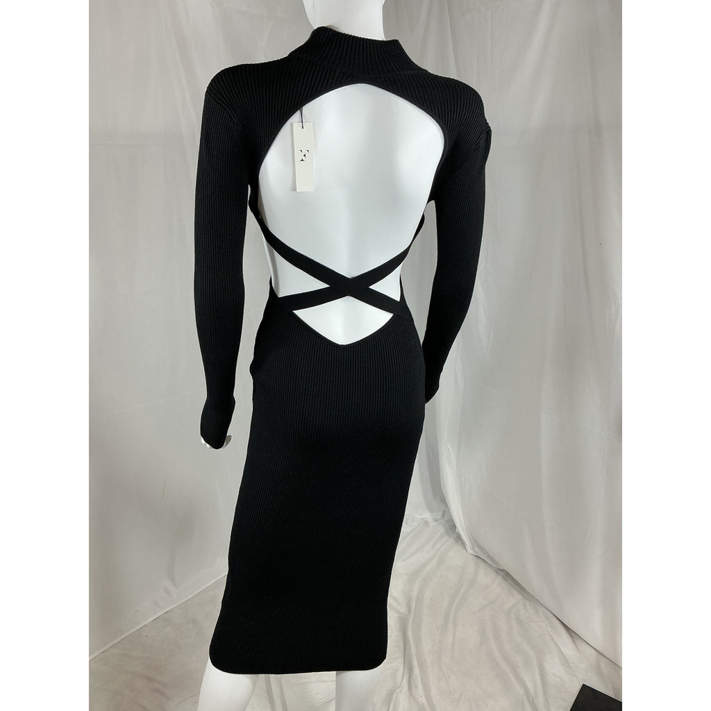 Fleur Du Mal Knit Cross Black Viscose Back Midi Dress Size XS - NWT
