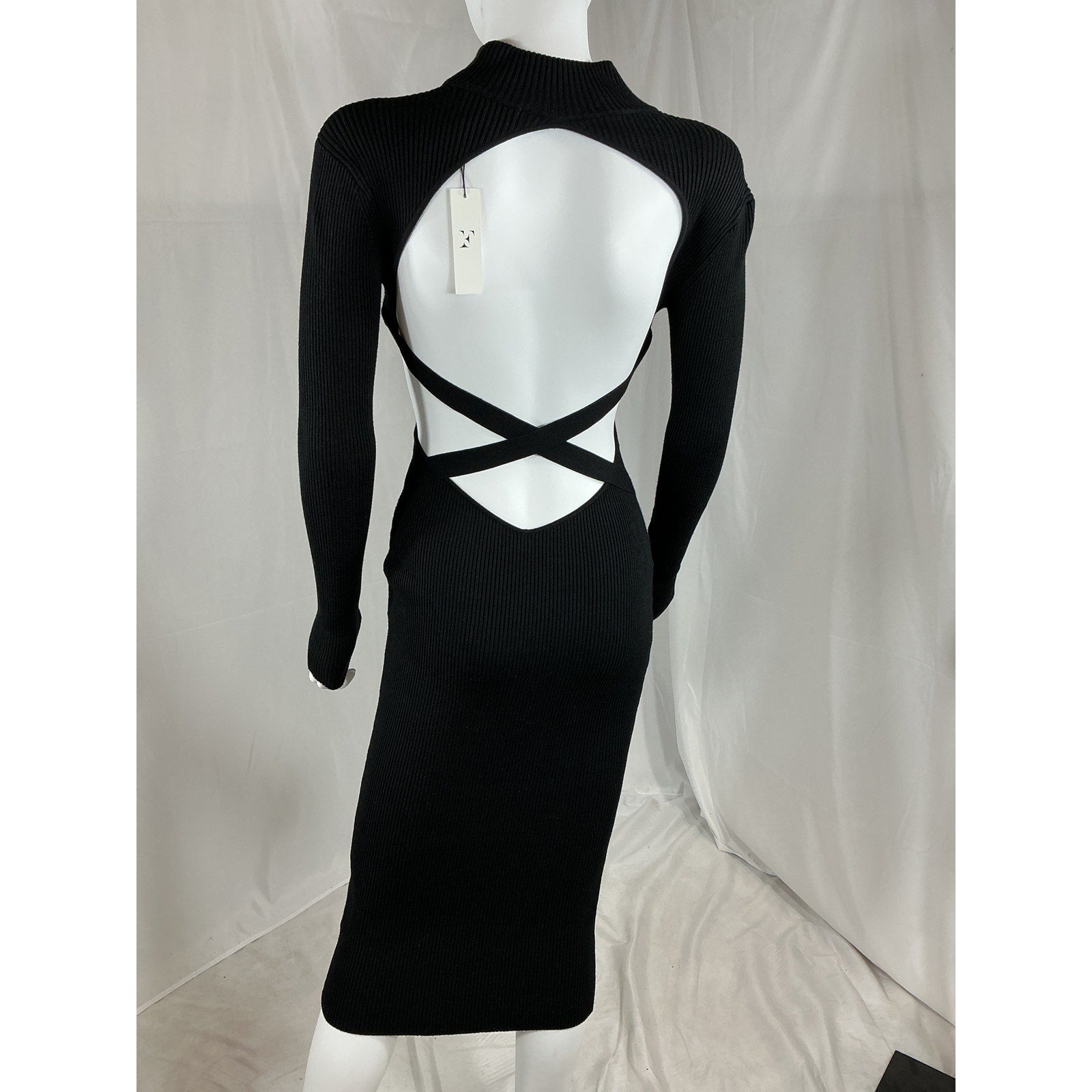 Fleur Du Mal Knit Cross Black Viscose Back Midi Dress Size XS - NWT