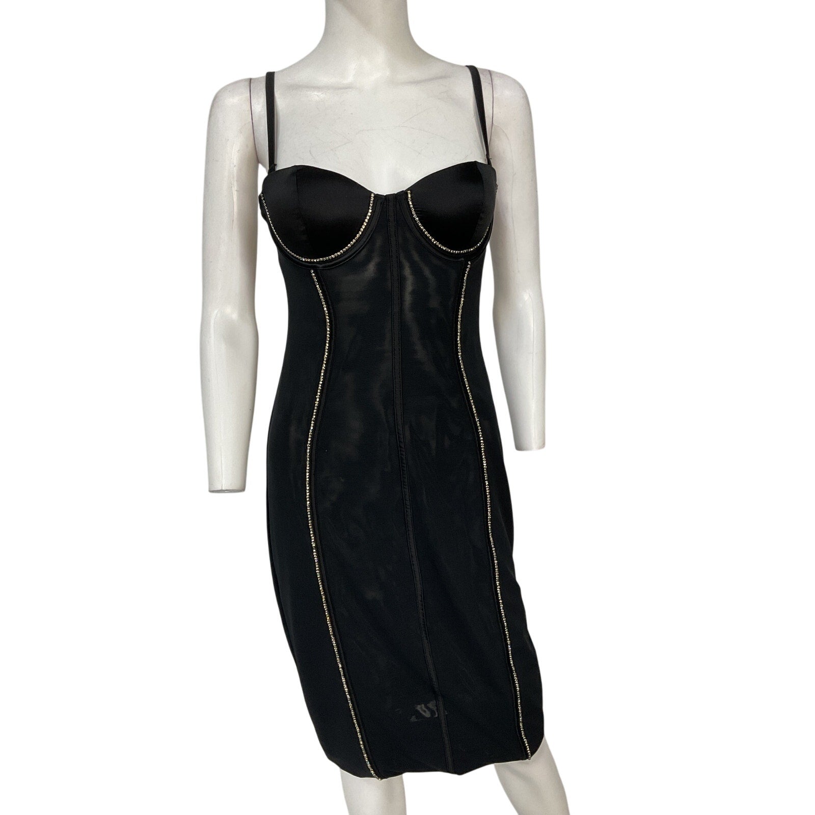 Fleur Du Mal Brilliant Black Polyamide Mesh Bustier Dress Size 8