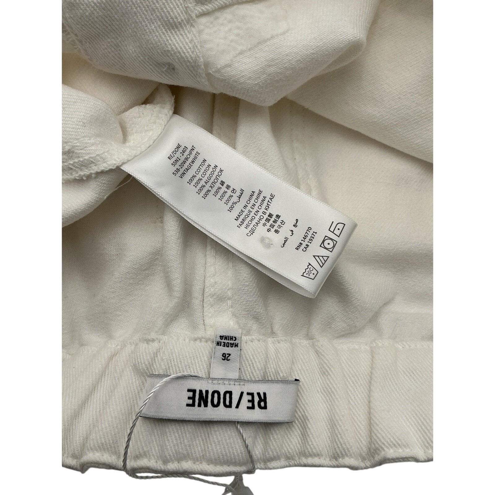 Re/Done 'Beach' White Cotton Pants Size 26