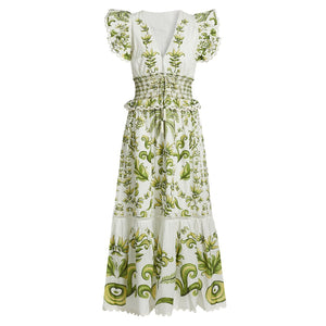 Farm Rio Botanical Green Milani Maxi Dress Size XS