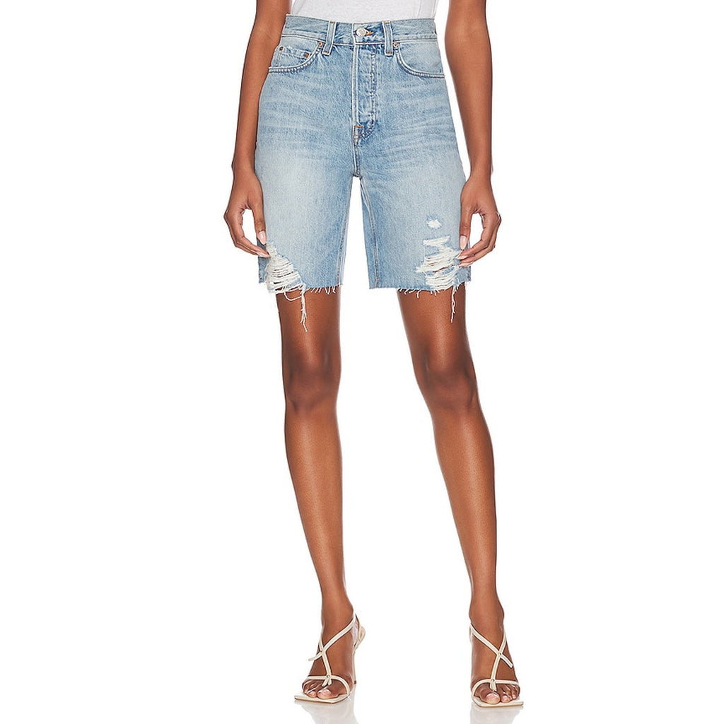 Grlfrnd 'Quinn' Blue Cotton High Rise 90'S Short Size 27
