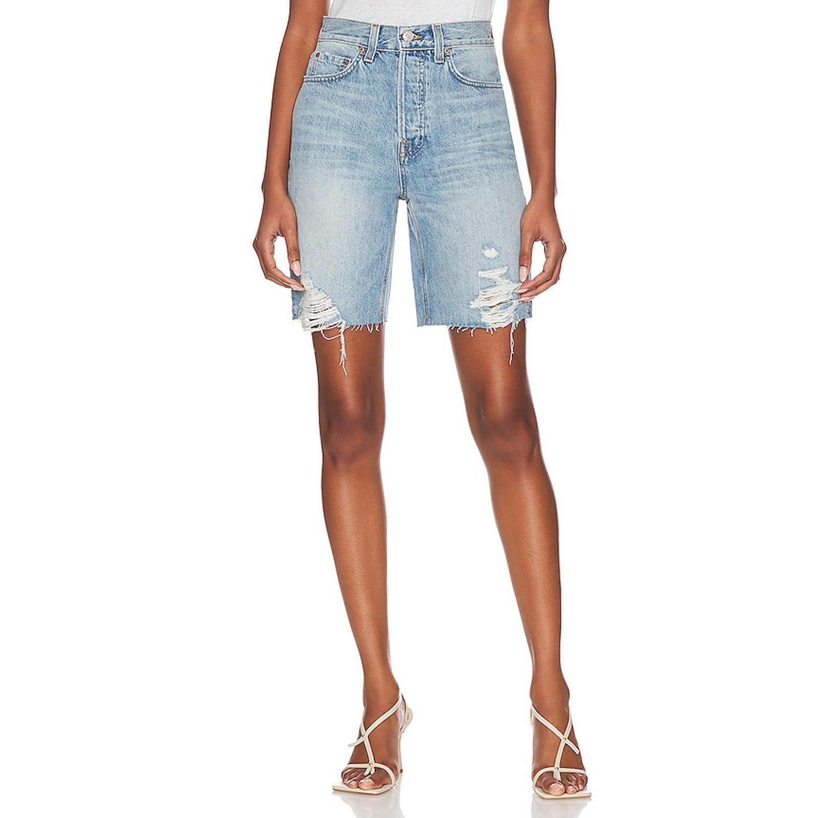 Grlfrnd 'Quinn' Blue Cotton High Rise 90'S Short Size 27