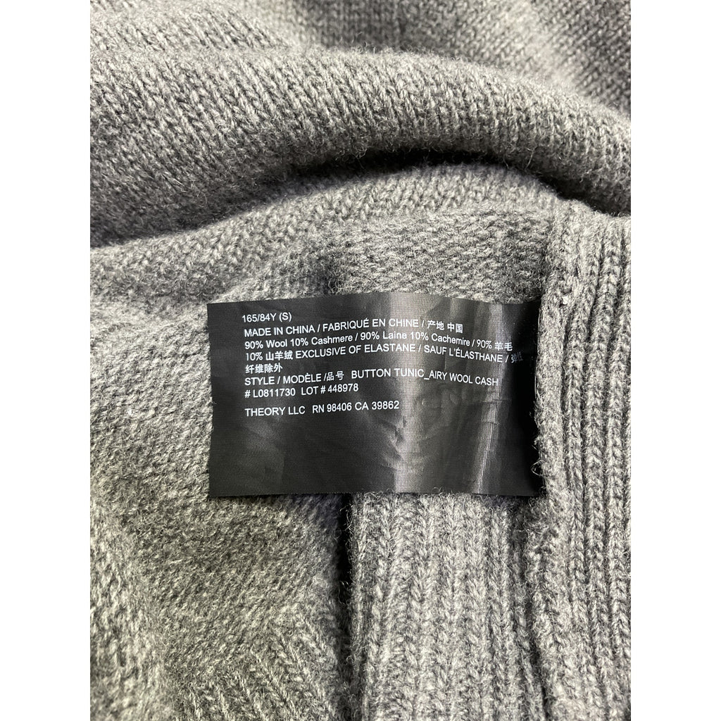 Theory Button Detail Tunic Grey Wool Sweater Size S