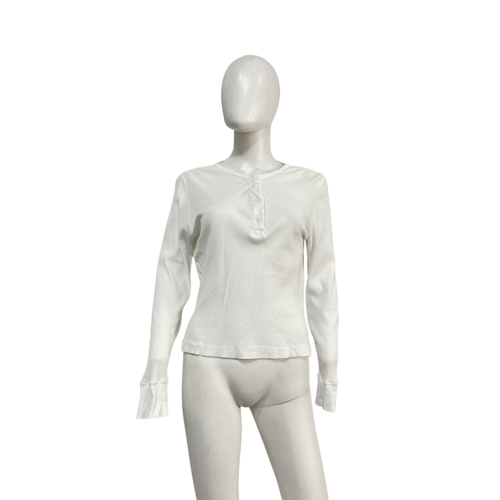 Re/Done 60'S Slim Optic White Cotton Henley Long Sleeve Top Size XS