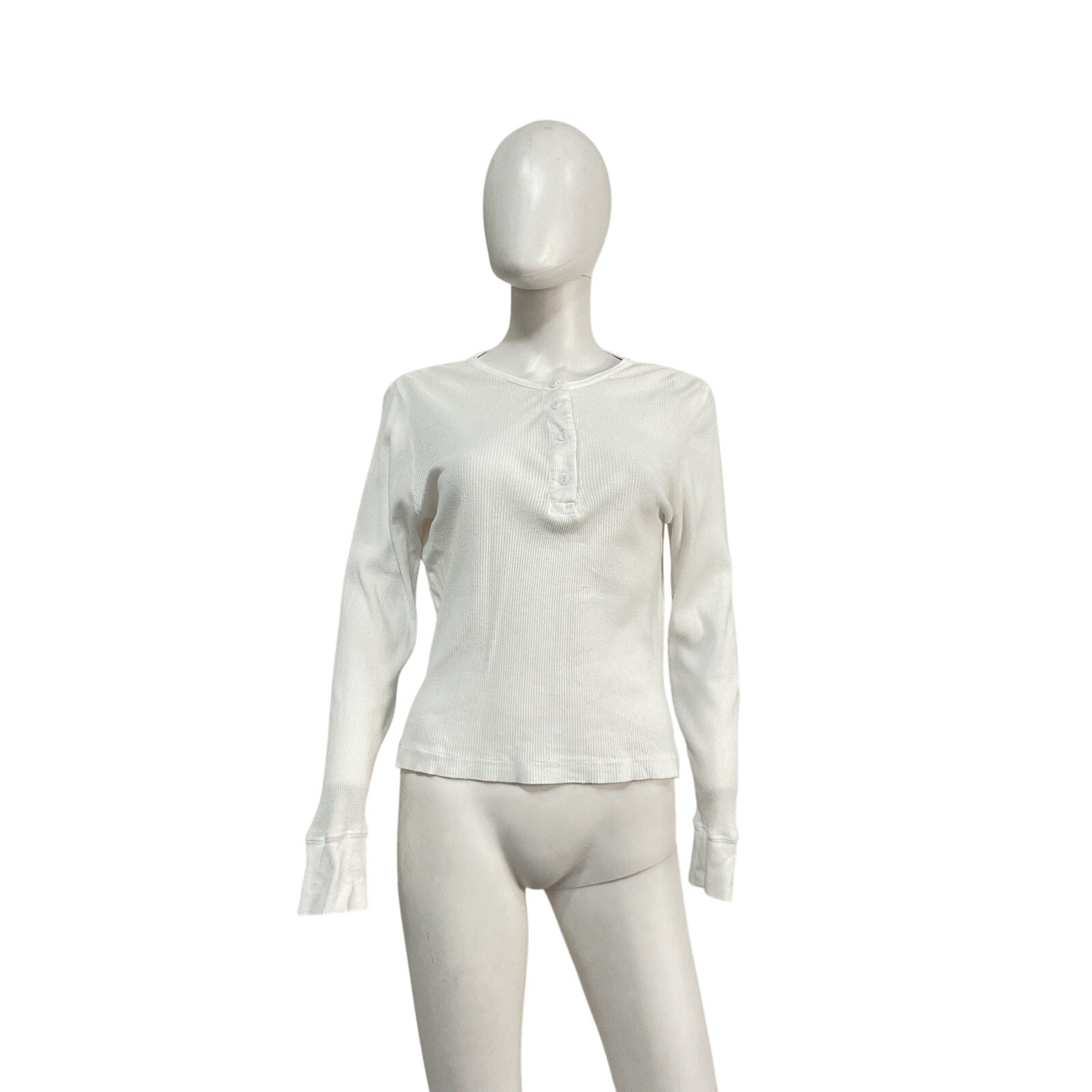 Re/Done 60'S Slim Optic White Cotton Henley Long Sleeve Top Size XS