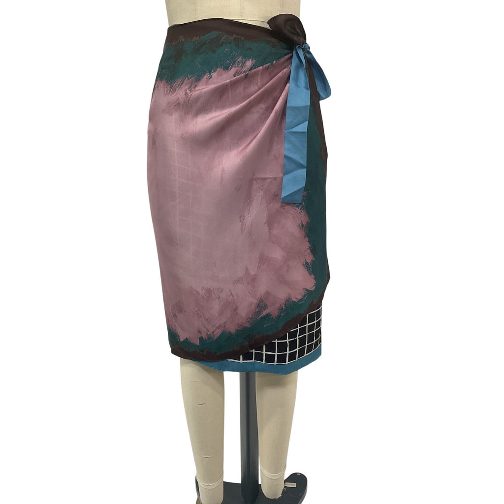 Dries Van Noten Reversible Pink Silk Paneled Printed Midi Wrap Skirt Size OS