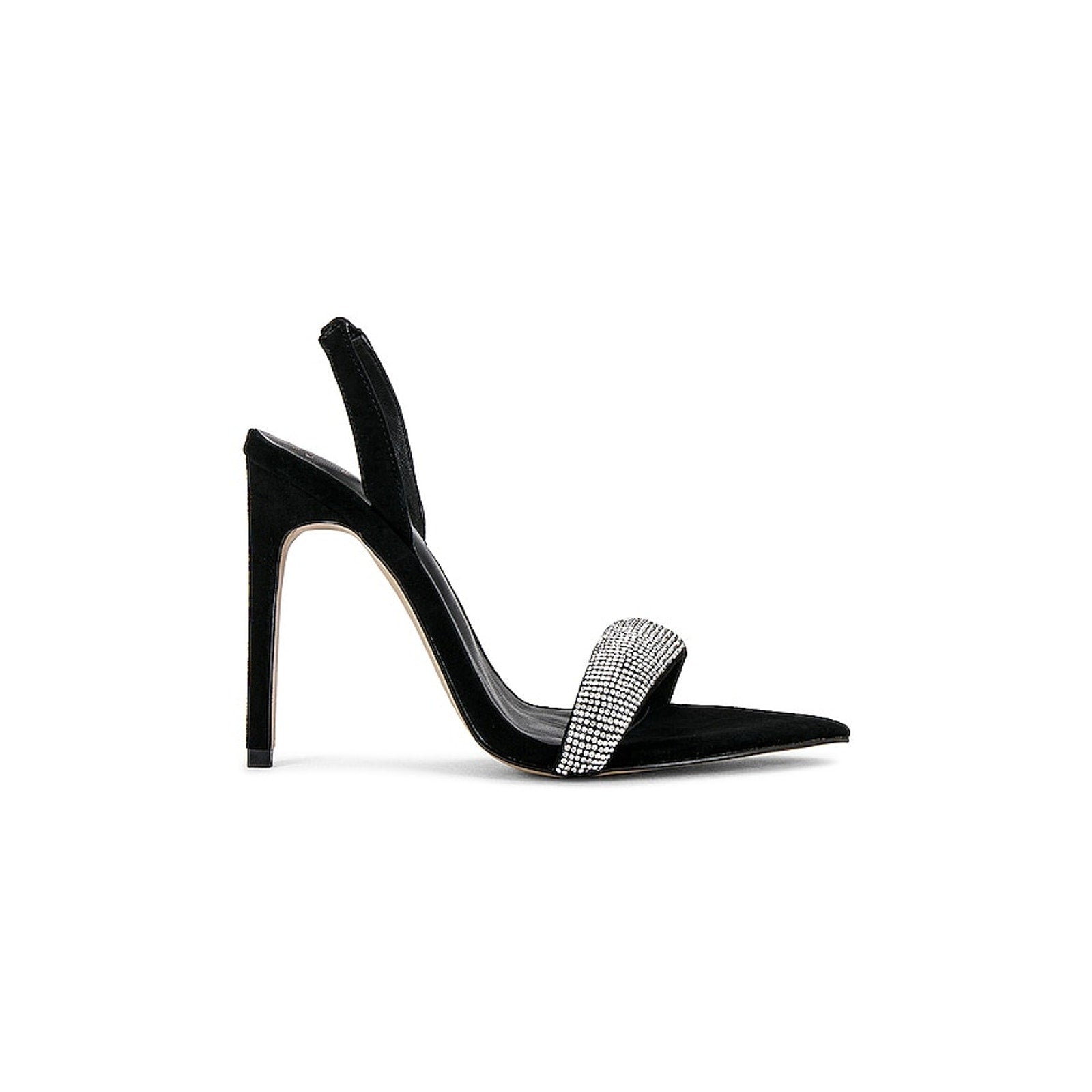 Michael Costello 'Monica' Black Crystal Embellished Velvet Trim Stiletto Heel Sandal Size 8