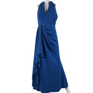 Badgley Mischka Draped Blue Stretch Crepe Gown Size 8